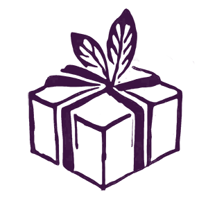 Purple gift wrapped box with ribbon sketch graphic